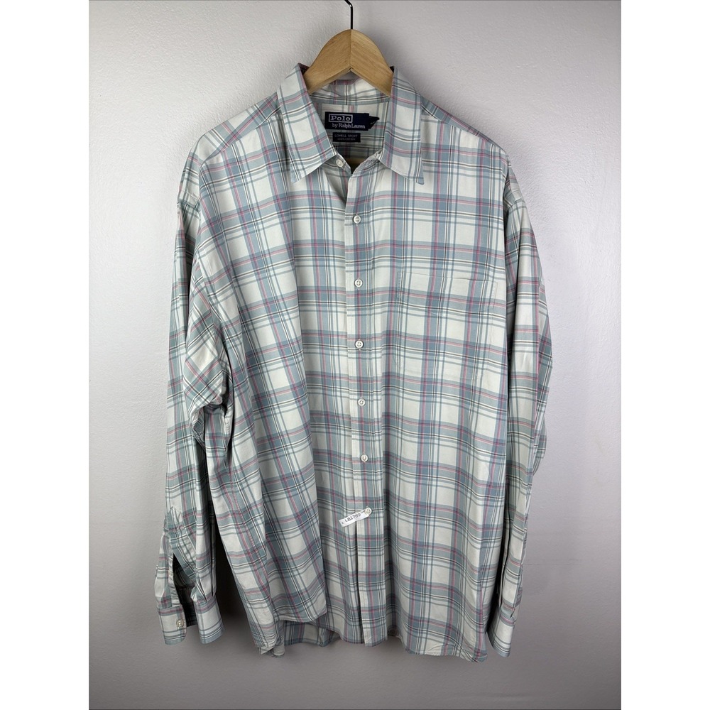Polo Ralph Lauren Lowell Sport Shirt Mens Size XL Green/White Long Sleeve Plaid